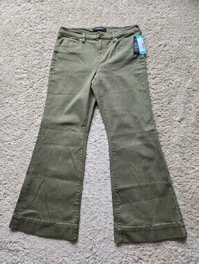 Liverpool Hannah Wide Hem Flare Jeans Womens 12P Olive Green